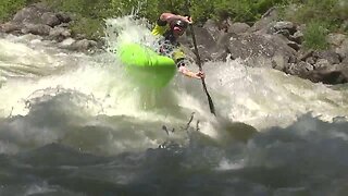 Kayakers compete for a spot in the finals in the North Fork Championship