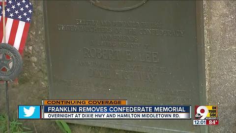Franklin removes Confederate memorial