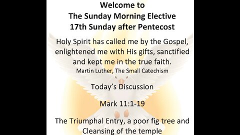 21-09-19 Sunday Elective Discussion of Mark 11: 1 - 19