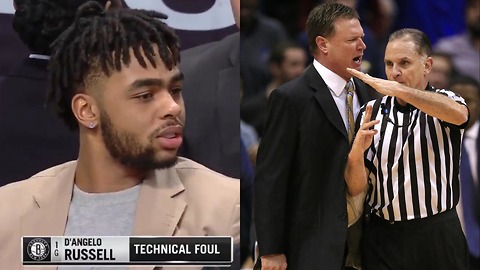 D'Angelo Russell Gets Hit with a Technical Foul Even Though He's INACTIVE