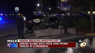 Driver slams into pole and picnic tables in Coronado