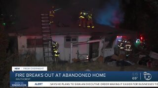 Abandoned home catches on fire