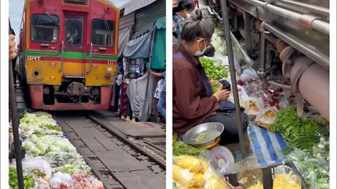 Watch a Train Run Through Thailand's | Most Dangerous Market #thailand #train