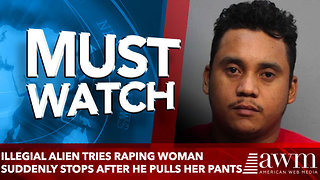 Illegial Alien tries raping woman suddenly stops after he pulls her pants down