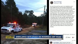 Ambulance stuck on dirt road in Inverness