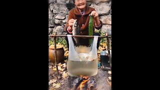 Woman Grills a fish 🐟 in s plastic bag 😳 Amazing animals videos