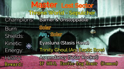 Destiny 2 Master Lost Sector: Throne World - Sepulcher 5-19-22