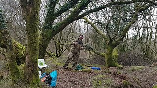 Removing the DD hammocks 3x3 tarp from the ridgeline. Dartmoor 26th March 2023