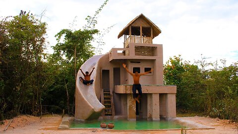 Build Water Slide Around Swimming Pool And Build Amazing Three Story Mud Villa House