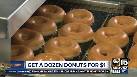 Get one dozen Krispy Kreme donuts for $1