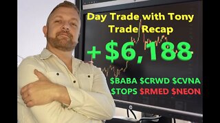 Day Trade With Tony Day Trade Recap +$6.1k $BABA $CRWD $CVNA $NEON $RMED & $TOPS