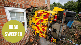 House almost destroyed after a road sweeper ploughed into it
