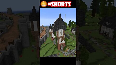 Old house with small towers in Minecraft town #short #shorts