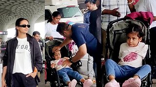 Surveen Chawla Daughter Eva Cute Moments With Daddy Akshay Thakker at Mumbai Airport 🤩💖📸