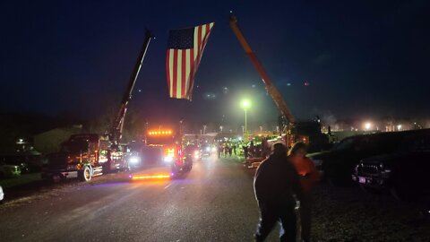 People's Convoy 2022 in Hagerstown as American Flag is unfurled
