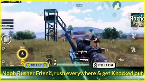 Noob rusher Friend rush everywhere & get knocked out #bgmi #pubg #noob #Rush #game #gaming