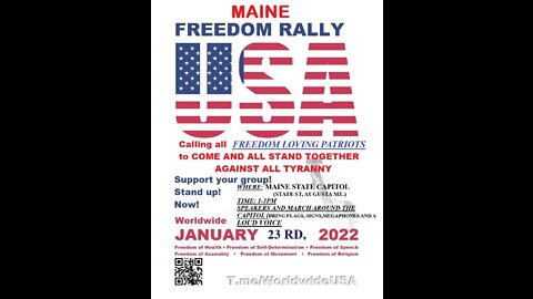 MAINE WORLDWIDE FREEDOM RALLY 1/23 1-3PM MAINE STATE CAPITOL