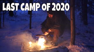 Solo Bushcraft Winter Camping in a Polish Lavvu with Skewer Sausage Campfire Cooking
