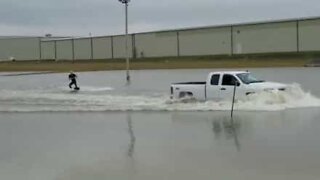 Floods? Get a pickup truck and go wakeboarding!