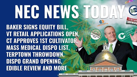 Equity bill now law, VT accepts retail early, CT licenses 1st cultivator, MA medical dispensary list
