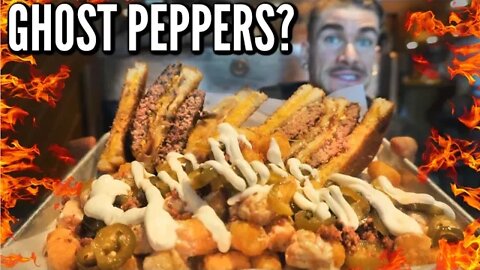 SPICY BURGER CHALLENGE WITH GHOST PEPPER CHEESE & JALAPENOS | Indiana | Man Vs Food