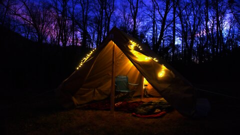 Bushcraft Solo overnight in a Wall tent. Camping in lean to shelter. Unintentional ASMR. Soft Spoken