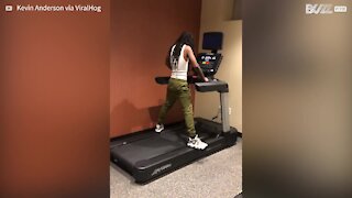 Woman takes epic tumble on treadmill