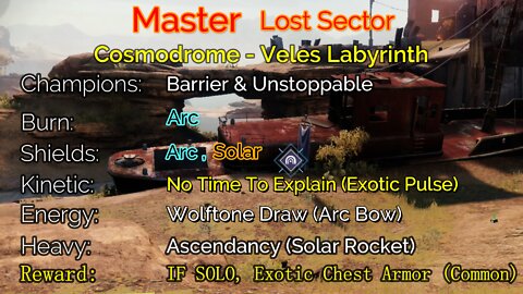 Destiny 2 Master Lost Sector: Cosmodrome - Veles Labyrinth 5-21-22