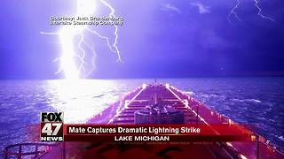 Check out this incredible photo of a lightning bolt over Lake Michigan