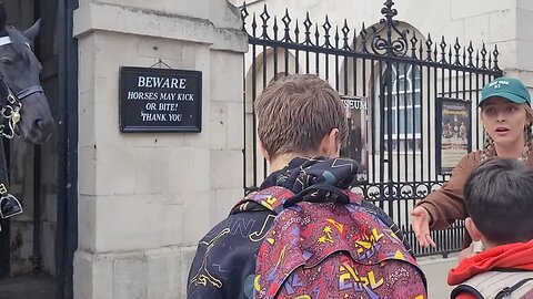 English women tells off disrespectful tourist kids. disrespectful to the kings guard