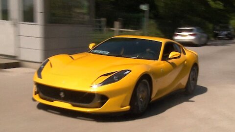 Paul Pogba arrives at Manchester United's first training session in his Ferrari 812.