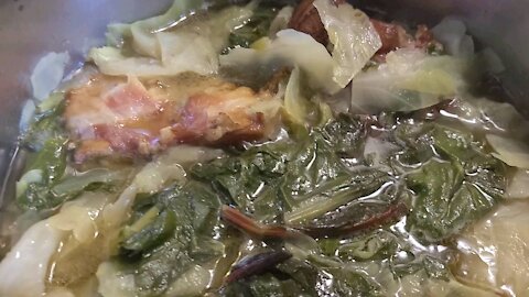 Cooking Swiss Chard Greens and Cabbage