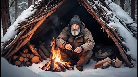 I Built a Cozy CAVE Shelter in the Snow | Winter Bushcraft Camping Survival Guide