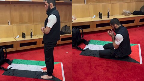 Islam Makhachev Praying on Palestine Flag After UFC 302 Win