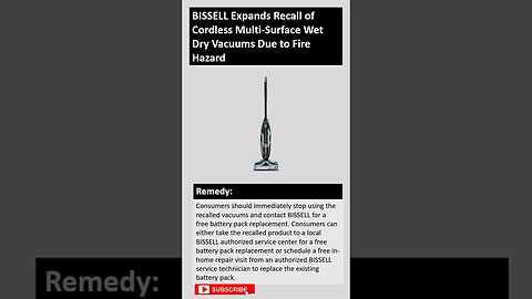 BISSELL Expands Recall of Cordless Multi Surface Wet Dry Vacuums Due to Fire Hazard