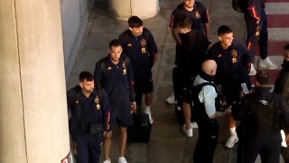 Spain arrive back in Madrid after crashing out of World Cup