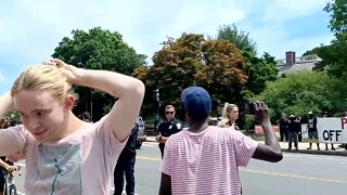 small protest at Center and South Street