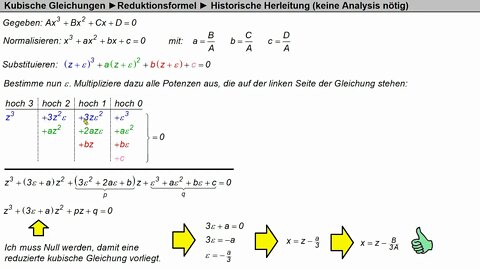 Kubische Gleichungen ► Reduktionsformel ► Kurzer Beweis (keine Vorkenntnisse nötig)