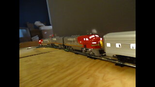 Lionel 2343 Santa Fe Diesel Locomotives and Silver passenger cars, hhill5281