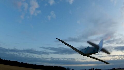 FT Spitfire aerobatics practice at sunset