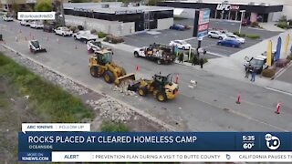 Rocks placed at cleared homeless camp in Oceanside