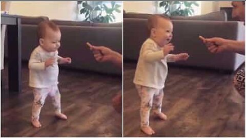 Baby's first steps sparked by a potato chip