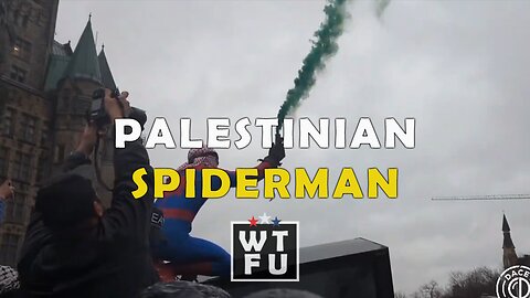 Palestinian Spiderman and Demonstrators, are popping off smoke grenades