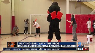 Baltimore students spend the day playing with Orioles players