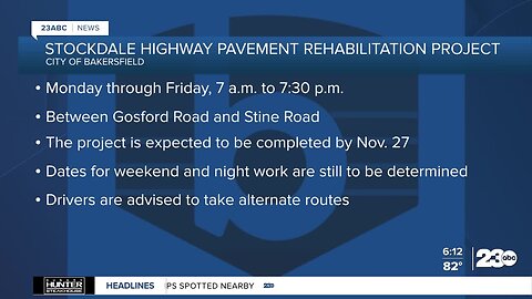 Stockdale Highway pavement rehabilitation project to take place
