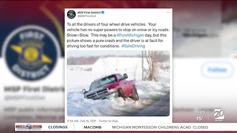 Michigan State Police warn Michiganders to only travel if necessary during winter storm