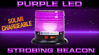 Purple Solar LED Strobing Beacon - Permanent & Magnetic Mount - Rechargable - 12V