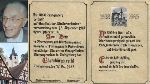 Verleihung der Ehrenbürgerrechte an Adam Höfle in Zwingenberg 🇩🇪 (1985-12-16) {audio}