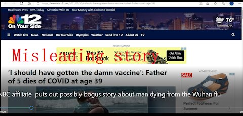 NBC affiliate puts out possibly bogus story about man dying from the Wuhan flu