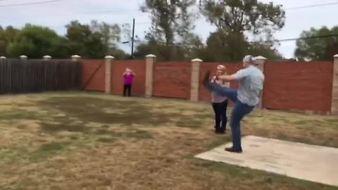 Gender Reveal Football Kicked Straight Into Neighbor's Yard